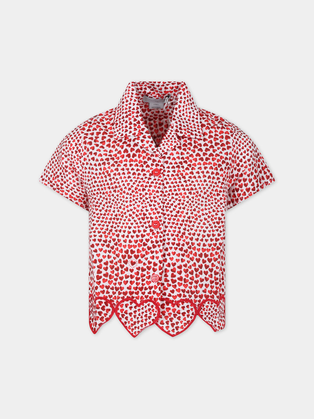 Red shirt for girl with hearts print