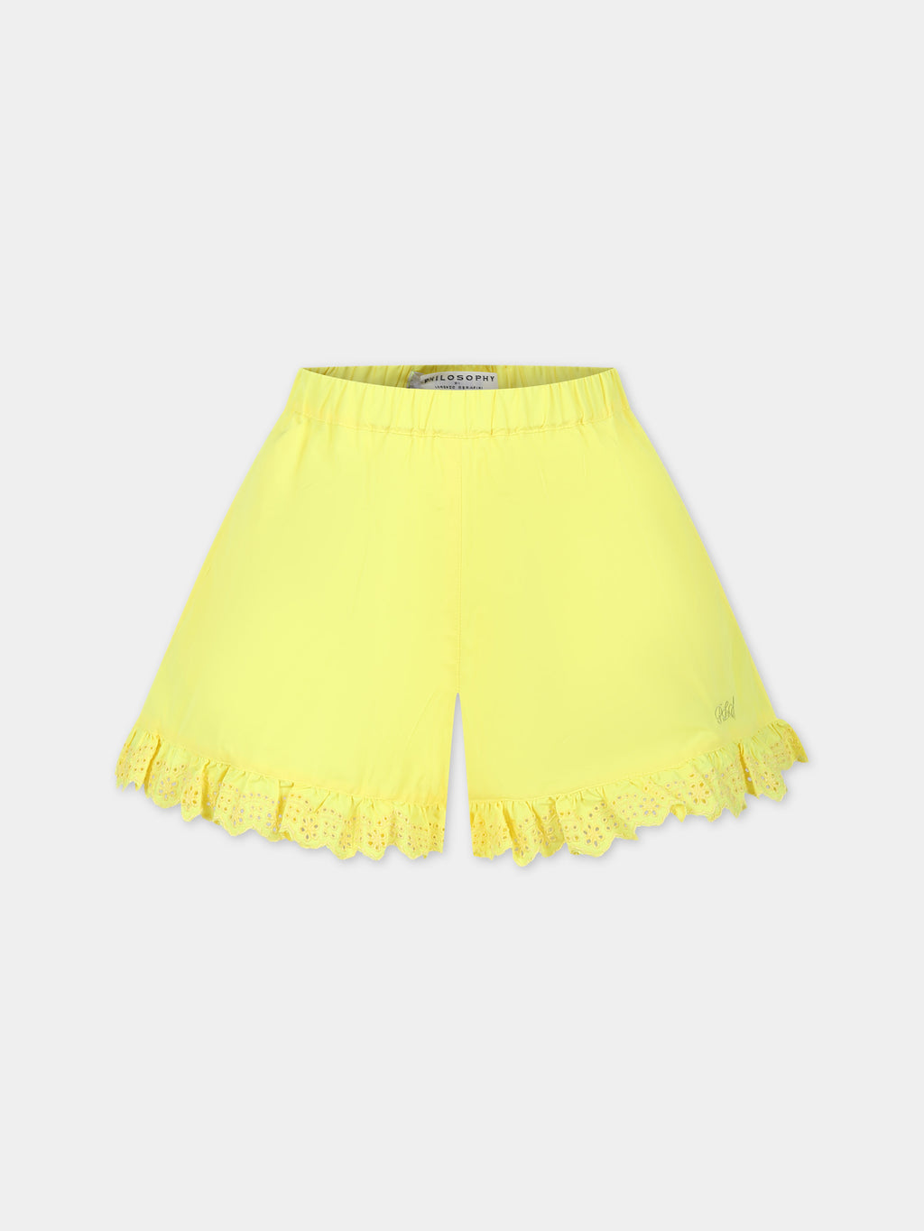 Yellow shorts for girl with logo