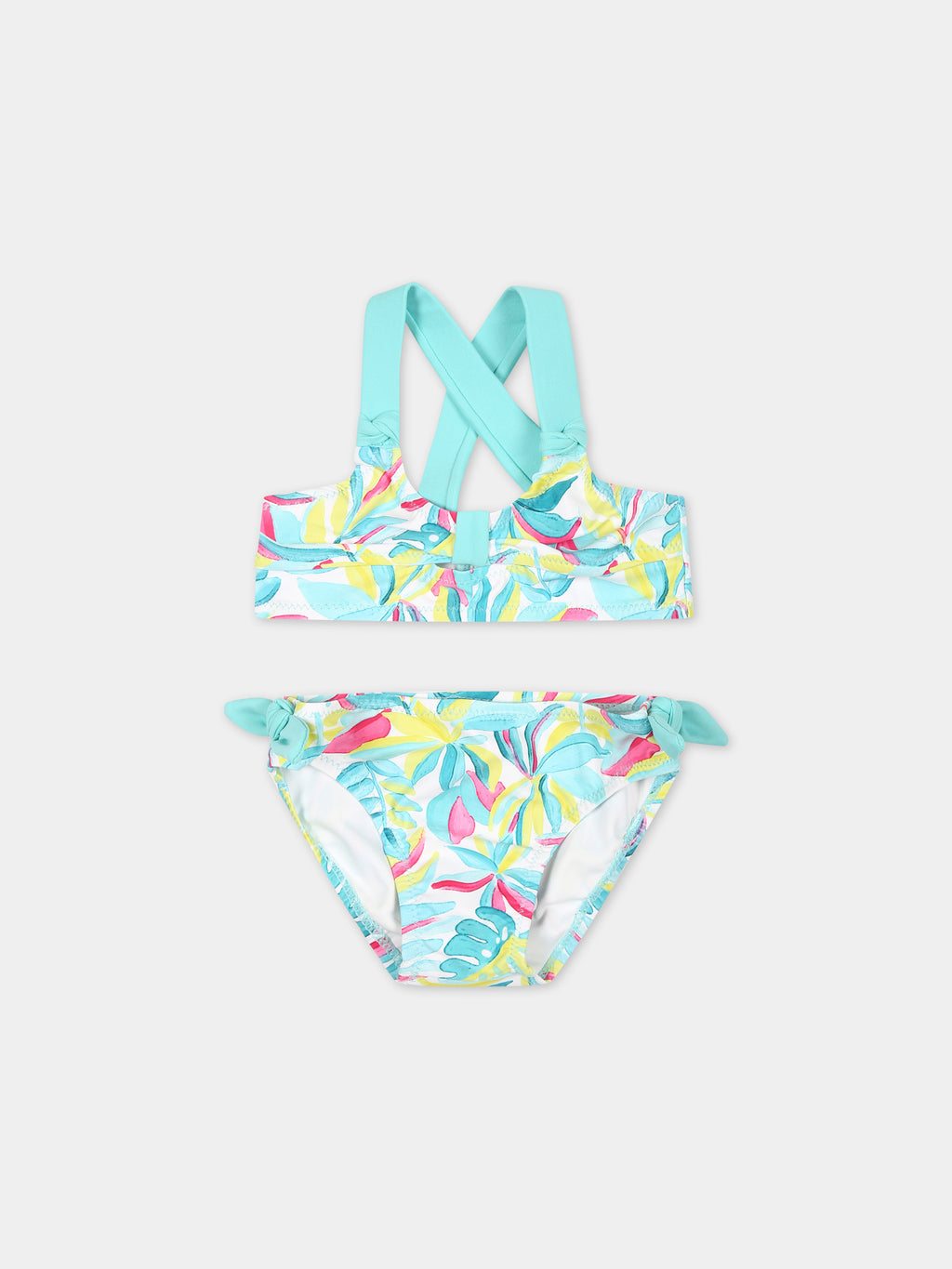 White bikini for baby girl with leaf print