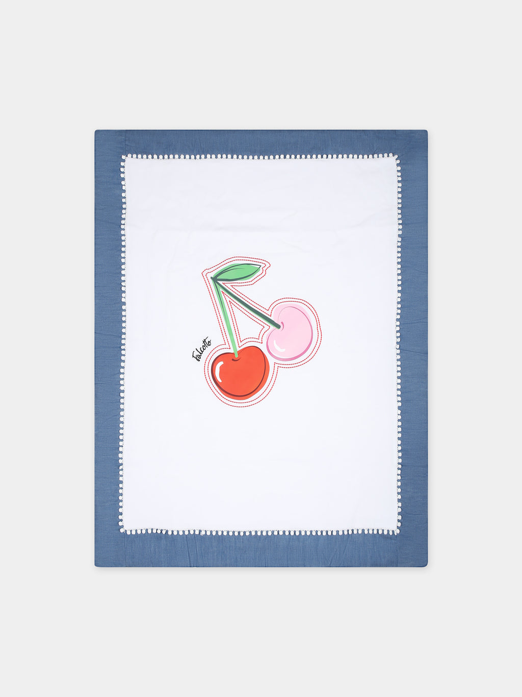 White blanket for baby girl with cherries print