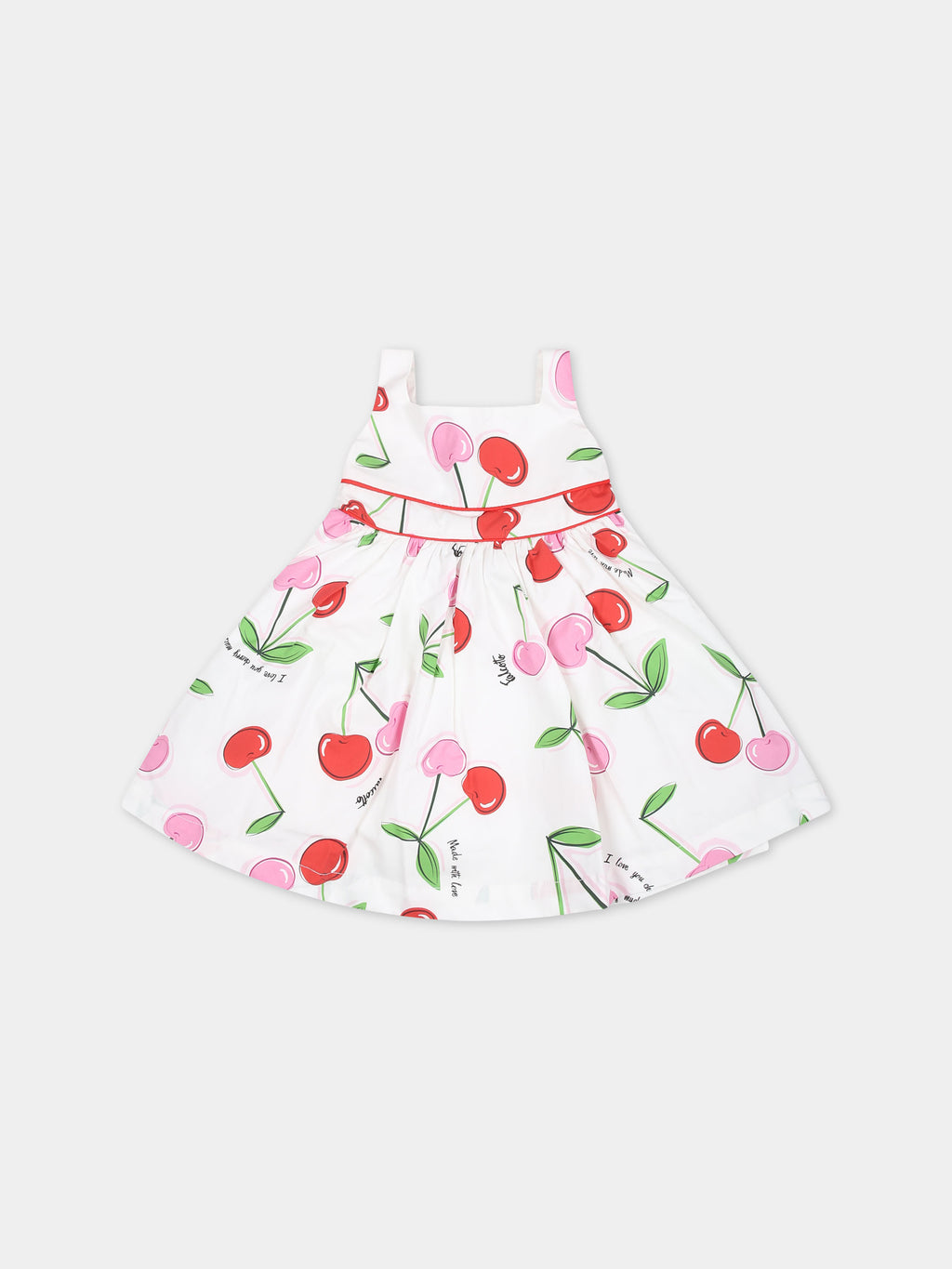 White dress for baby girl with cherry print