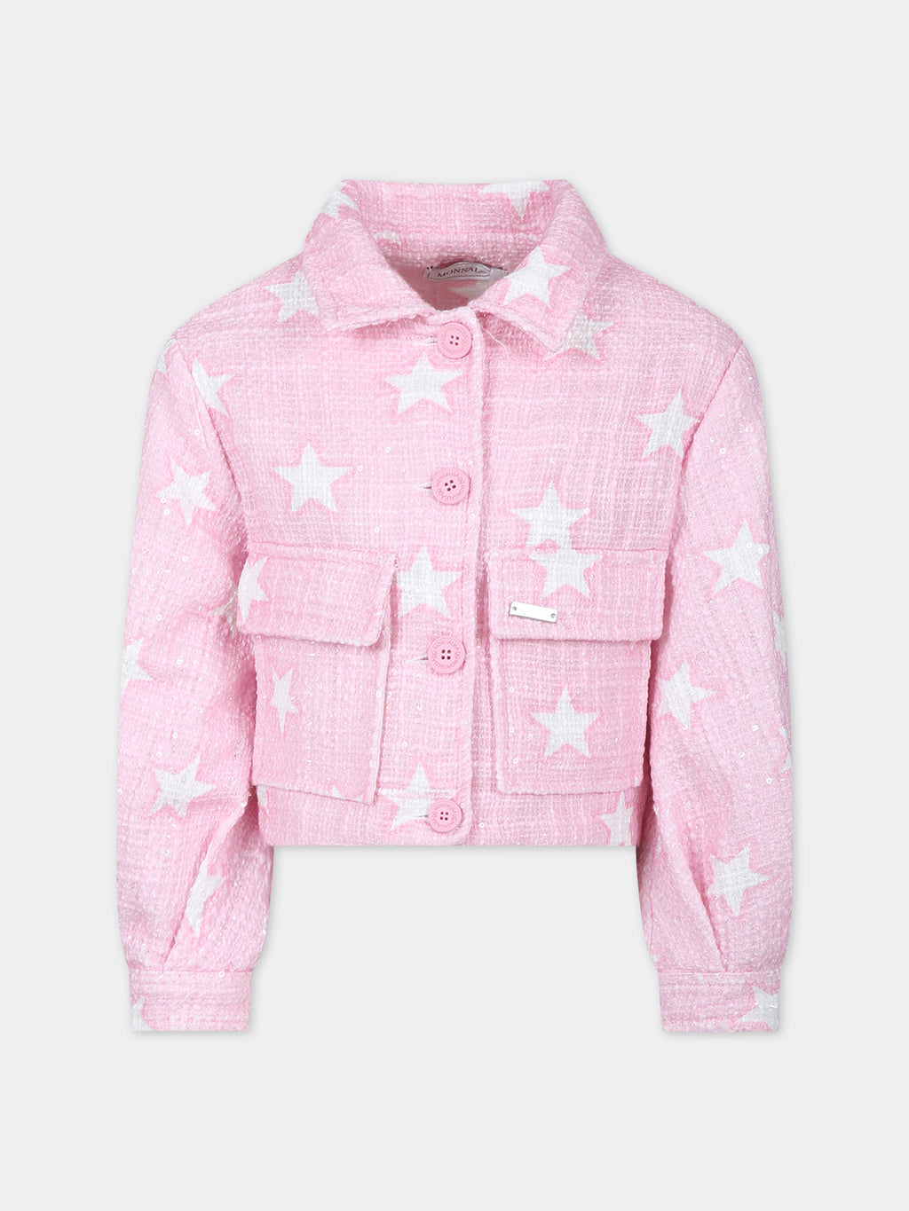 Pink denim jacket for girl with stars