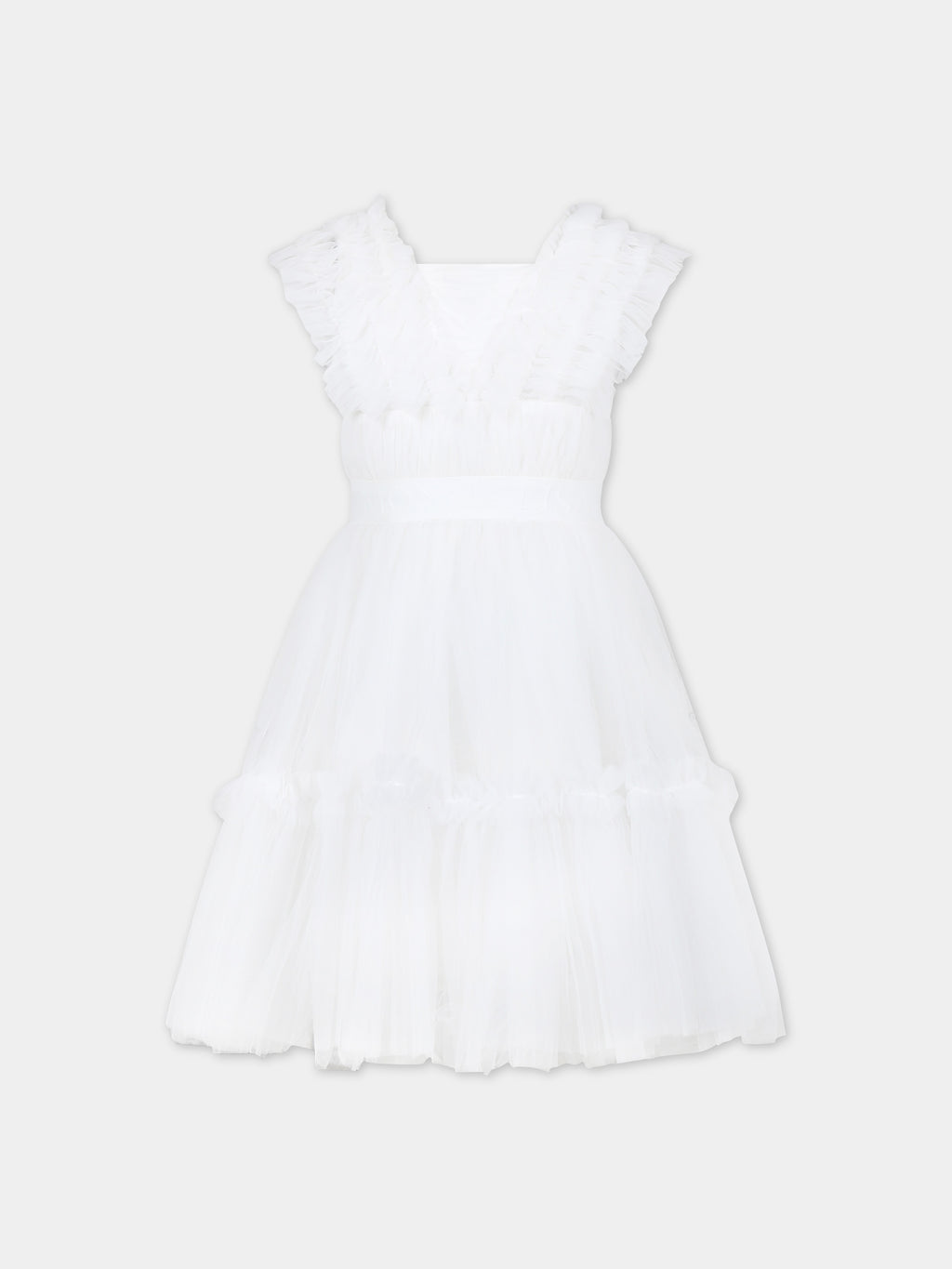 Elegant white dress for girl with tulle