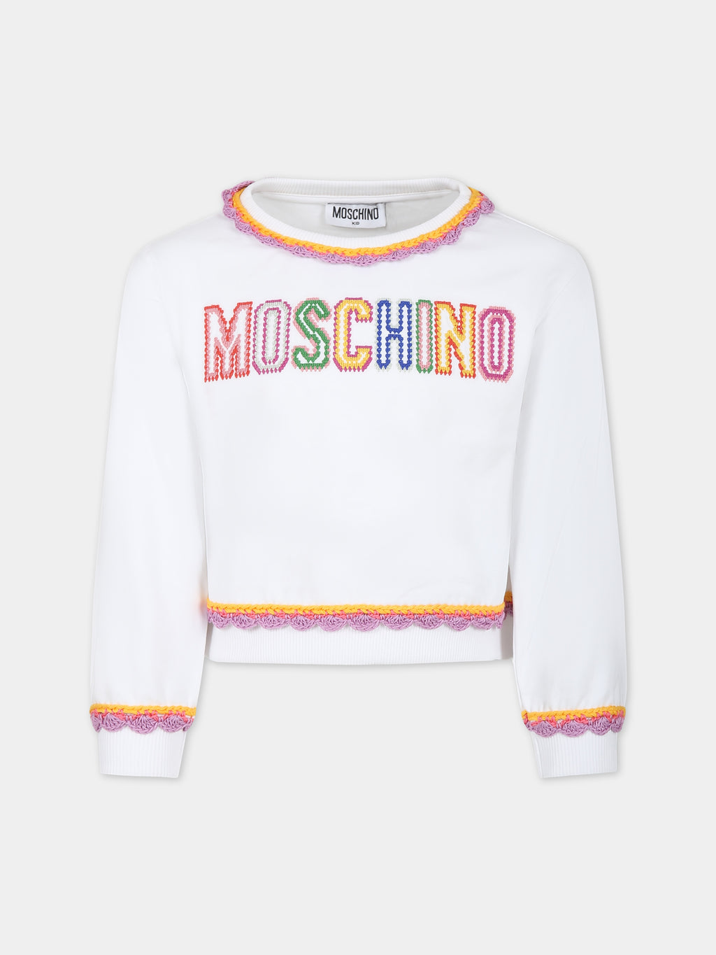 White sweatshirt for girl with embroidered logo