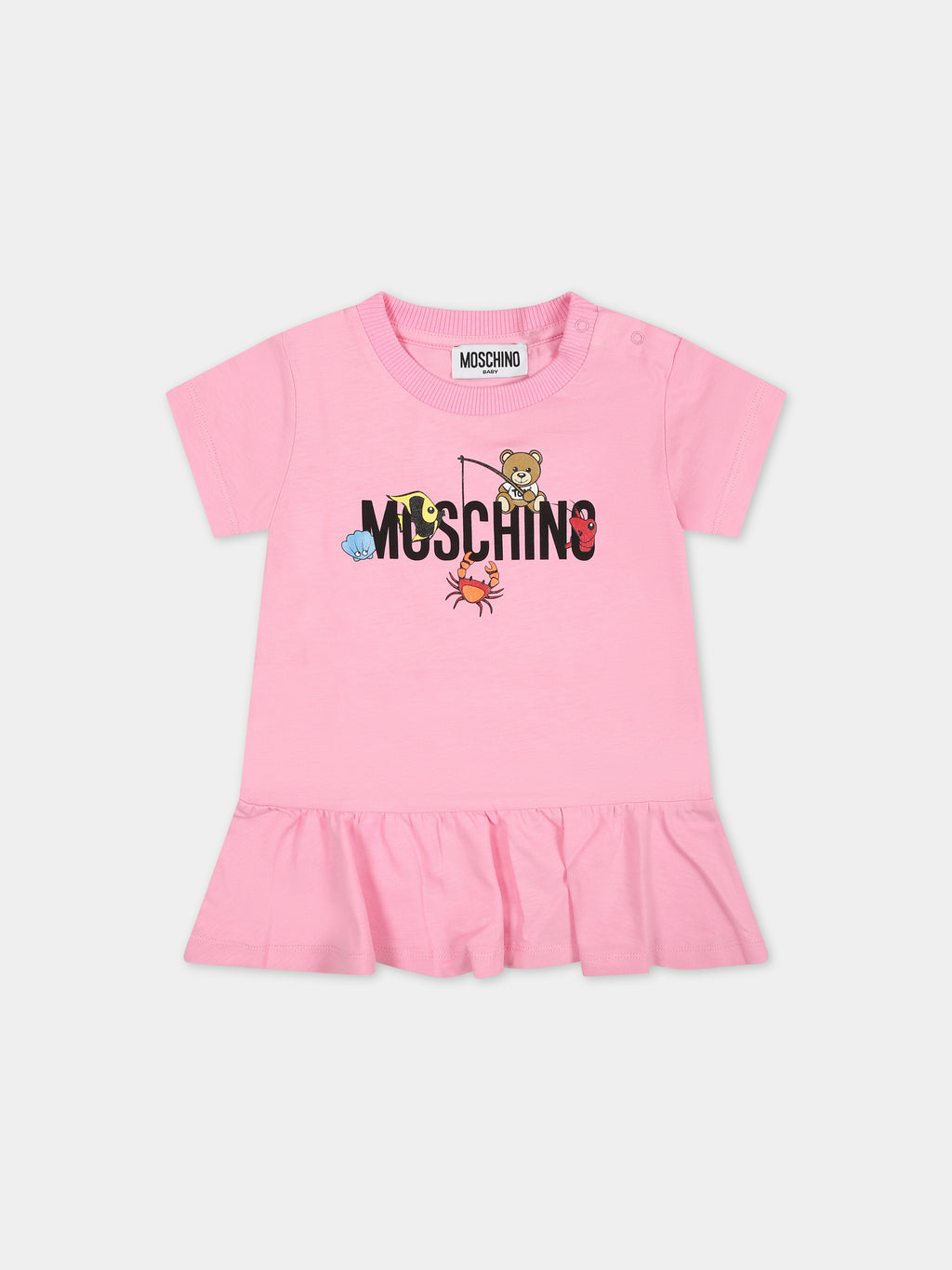 Vestito rosa per neonata con logo e animaletti