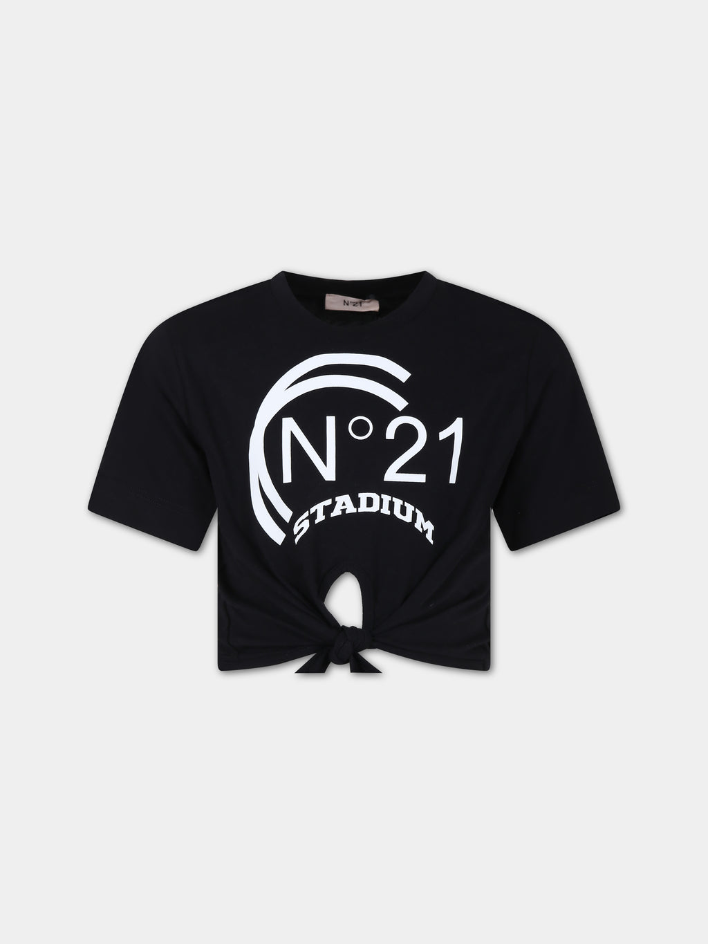 T-shirt nera per bambina con fiocco
