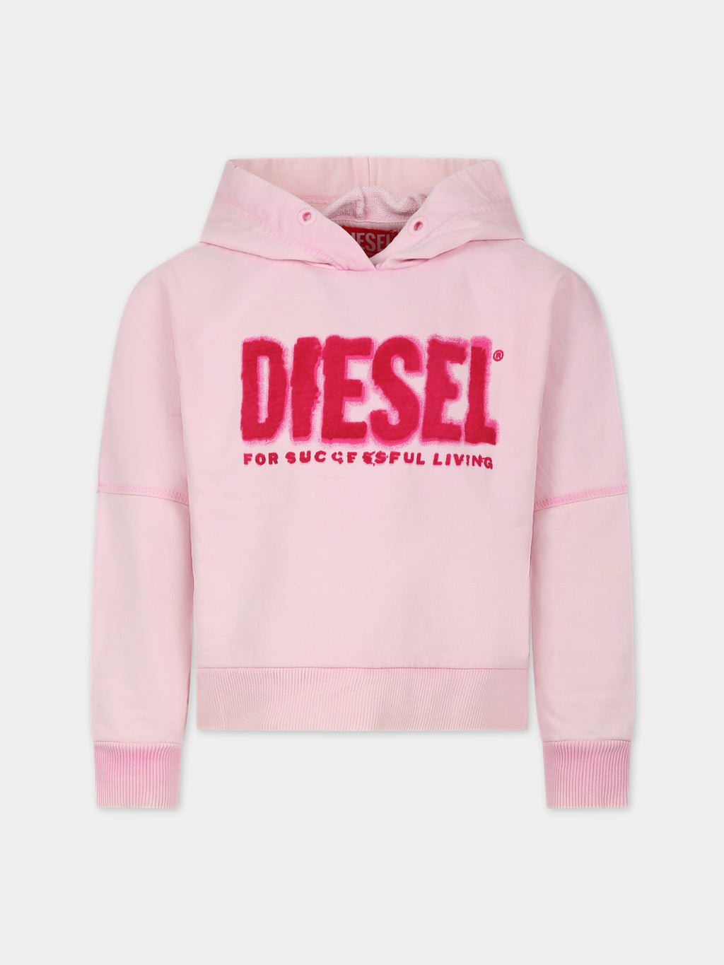 Pink sweatshirt for girl with hood and logo print