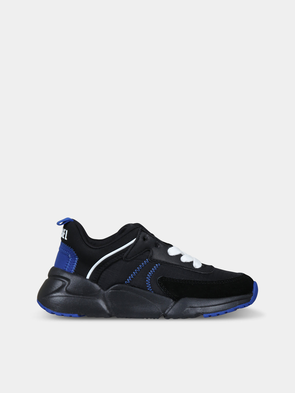 Black sneakers for kids with blue logo