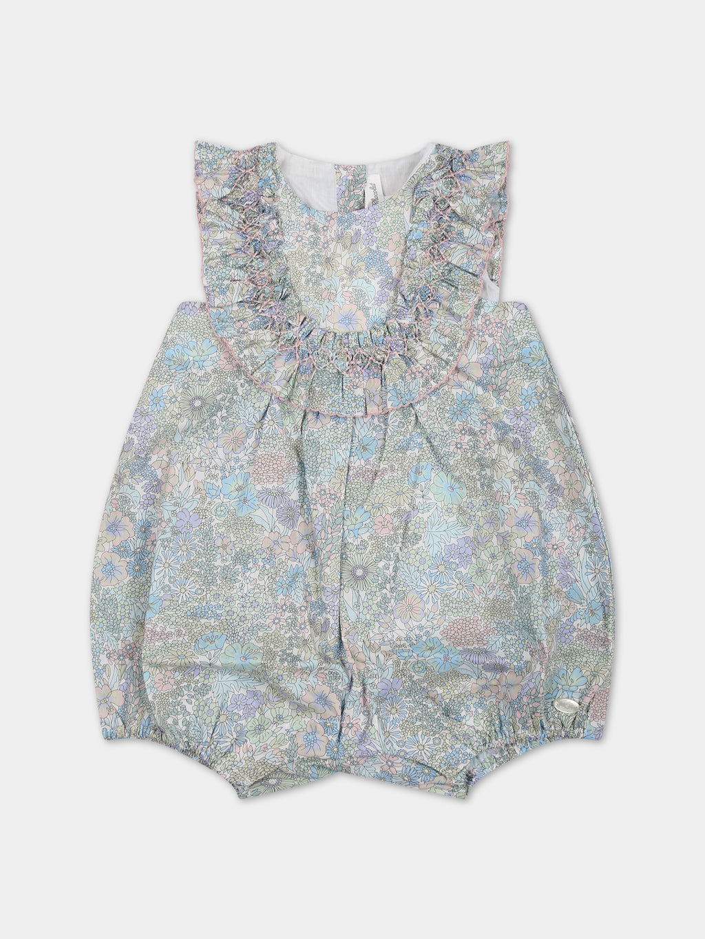 Light blue romper for baby girl with floral print