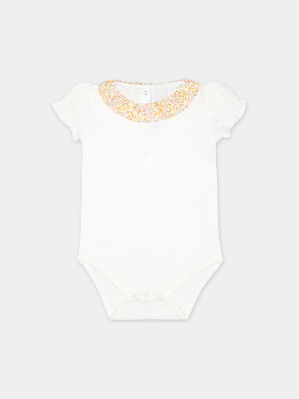 White bodysuit for baby girl with Liberty fabric
