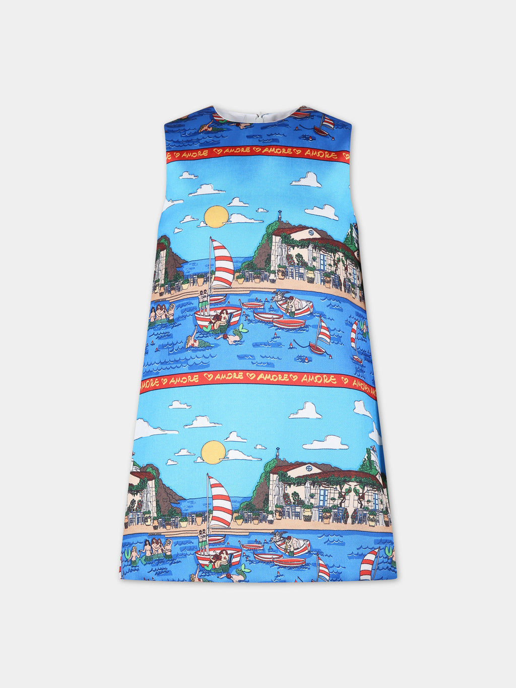 Light blue dress for girl with pop print