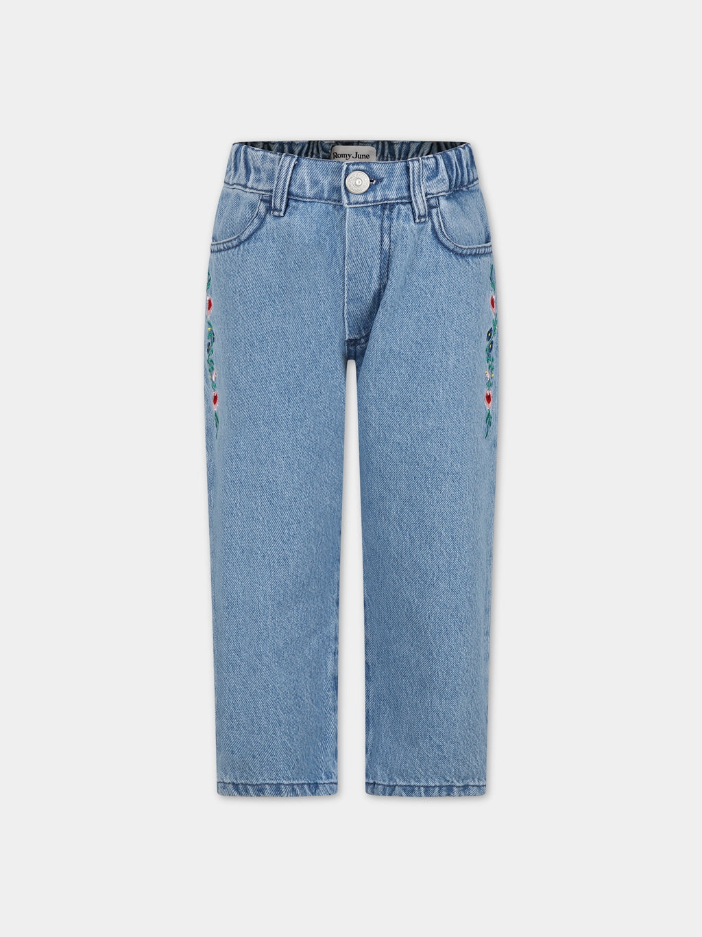 Denim jeans for girl with embroidered flowers