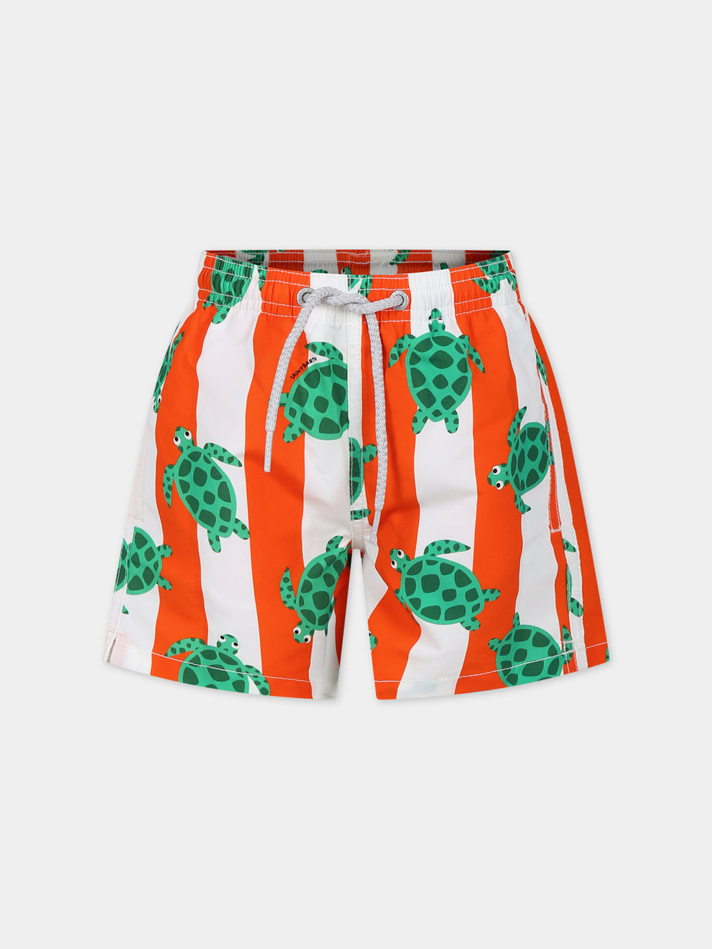 Orange swim shorts for boy with turtle print