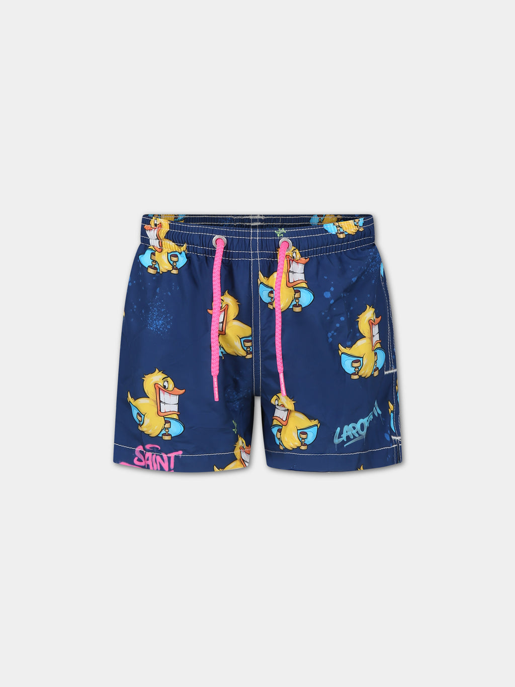 Blue swim shorts for boy with Ducky print