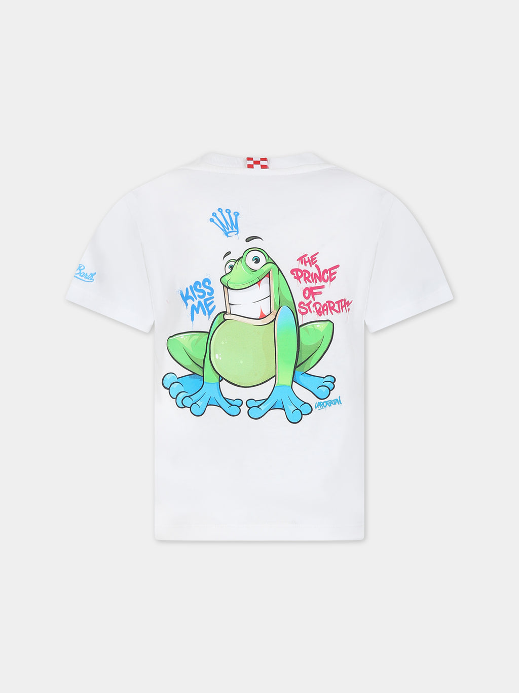 White t-shirt for boy with frog and logo