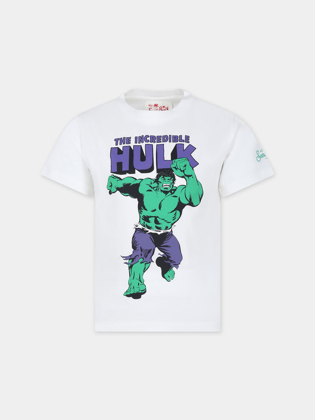 White t-shirt for boy with Hulk print
