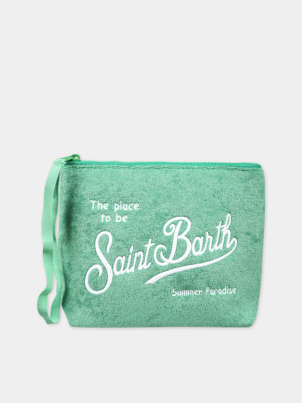 Green clutch bag for kids with logo