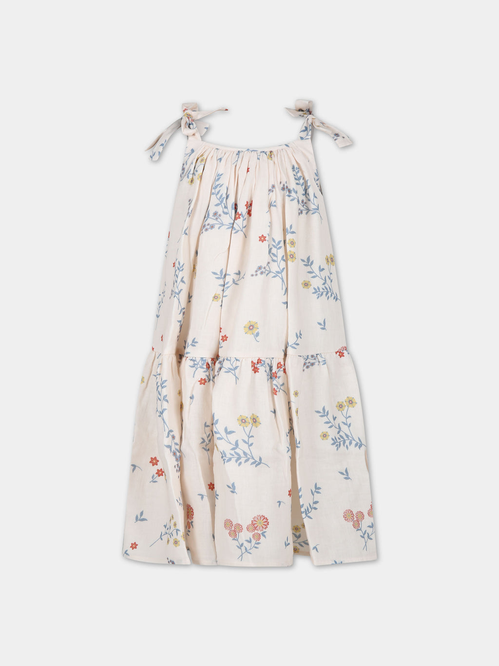 Ivory dress for girl with flowers print