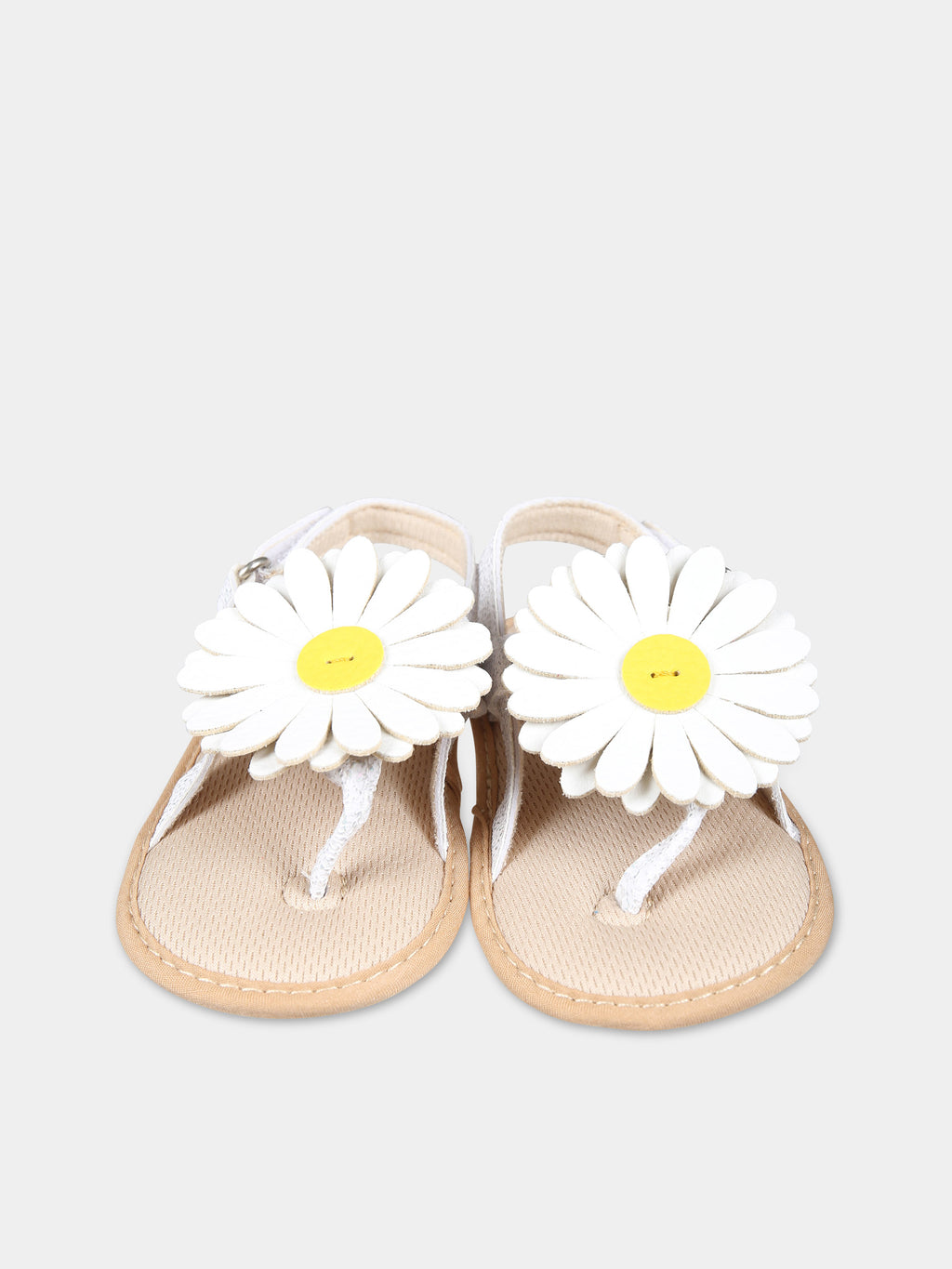 Sandali bianchi per neonata con margherite