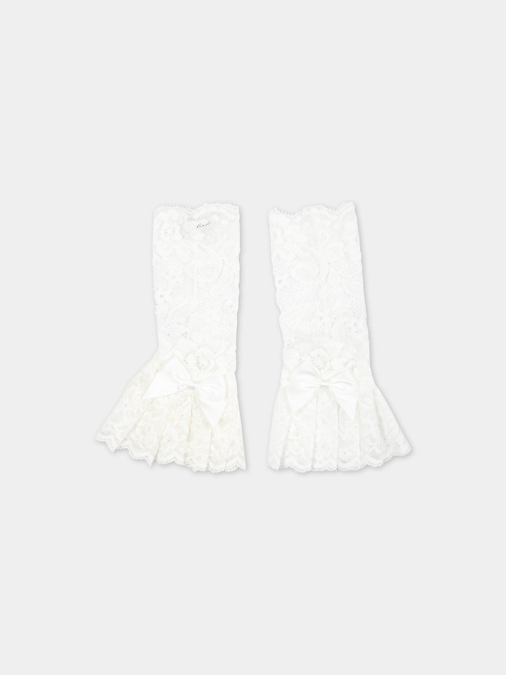 White muffs for girl in macramé lace