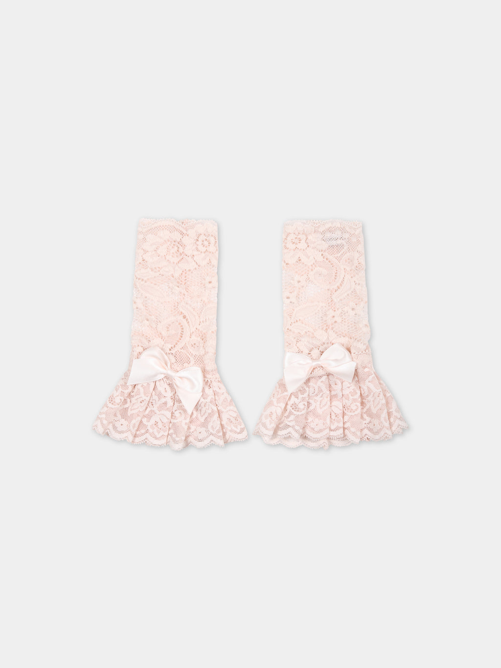 Manicotti rosa per bambina in pizzo macramé