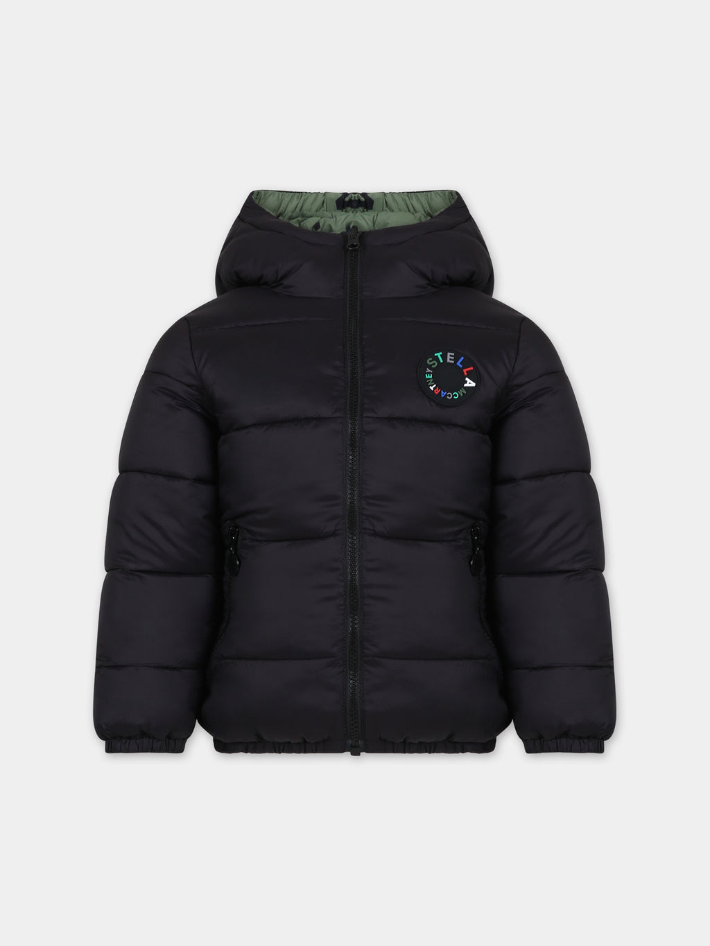 Black down jacket for boy with logo