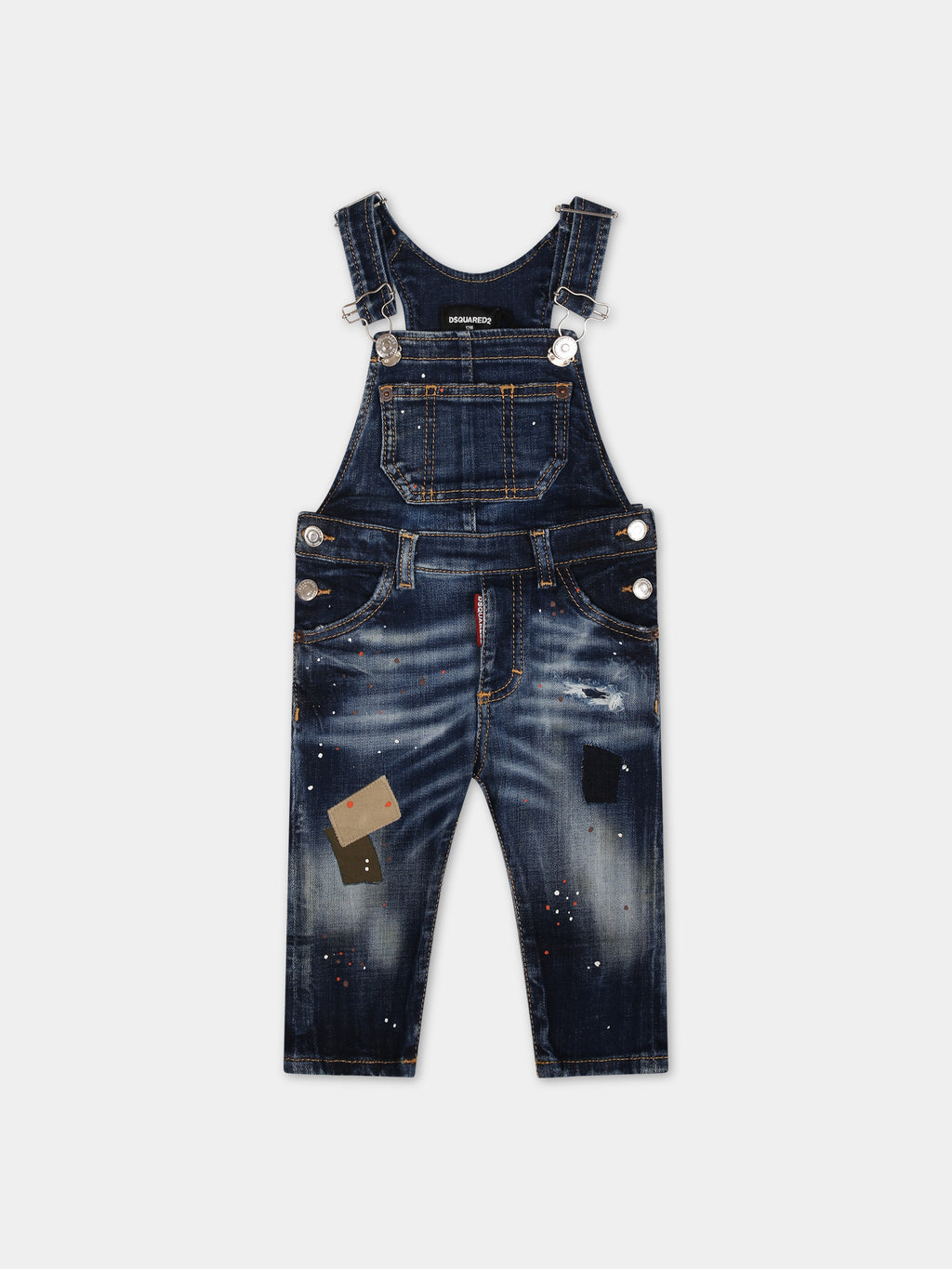 Denim jumpsuit for baby boy with spots of colour