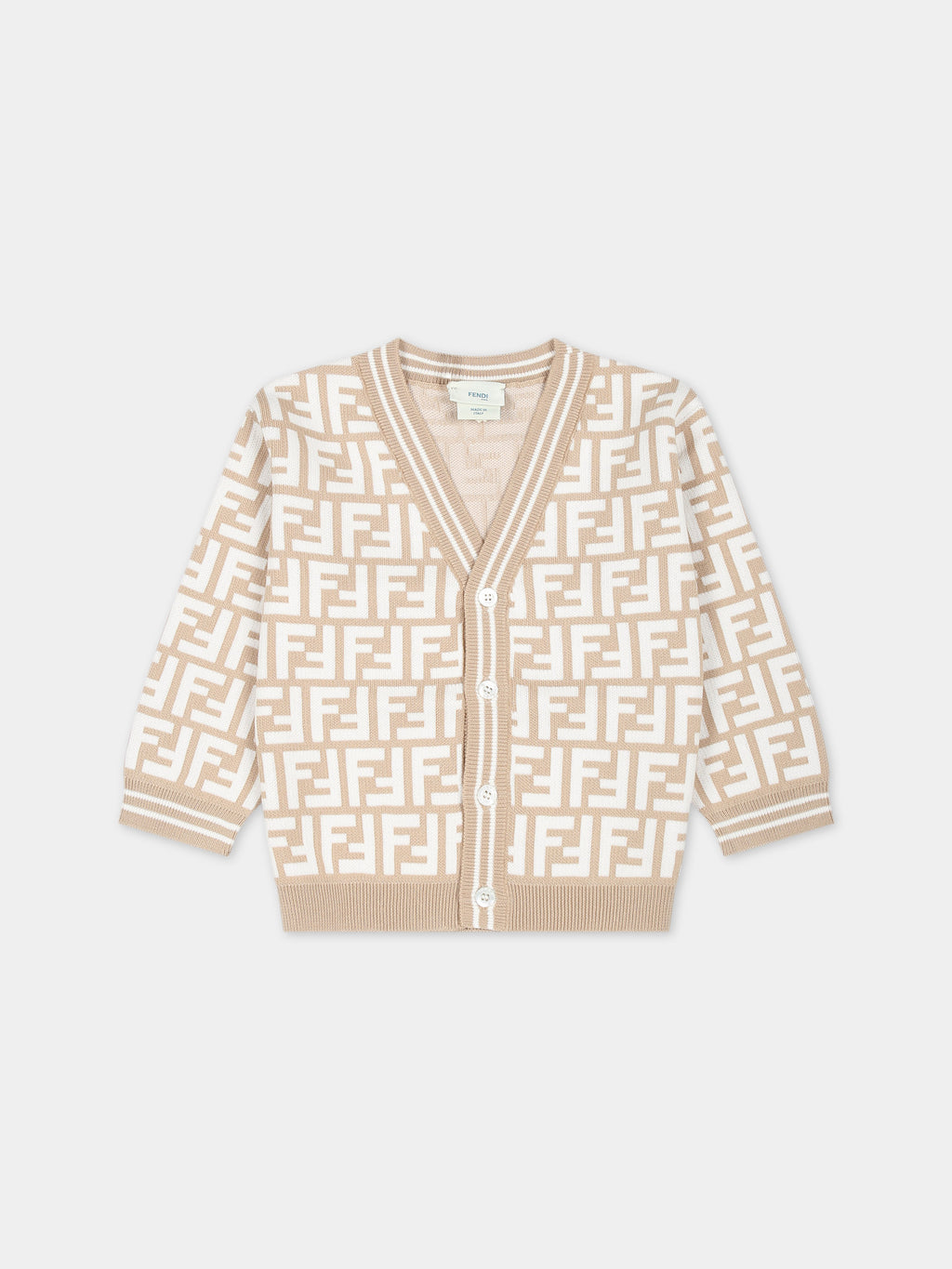 Cardigan beige per neonati con iconiche FF