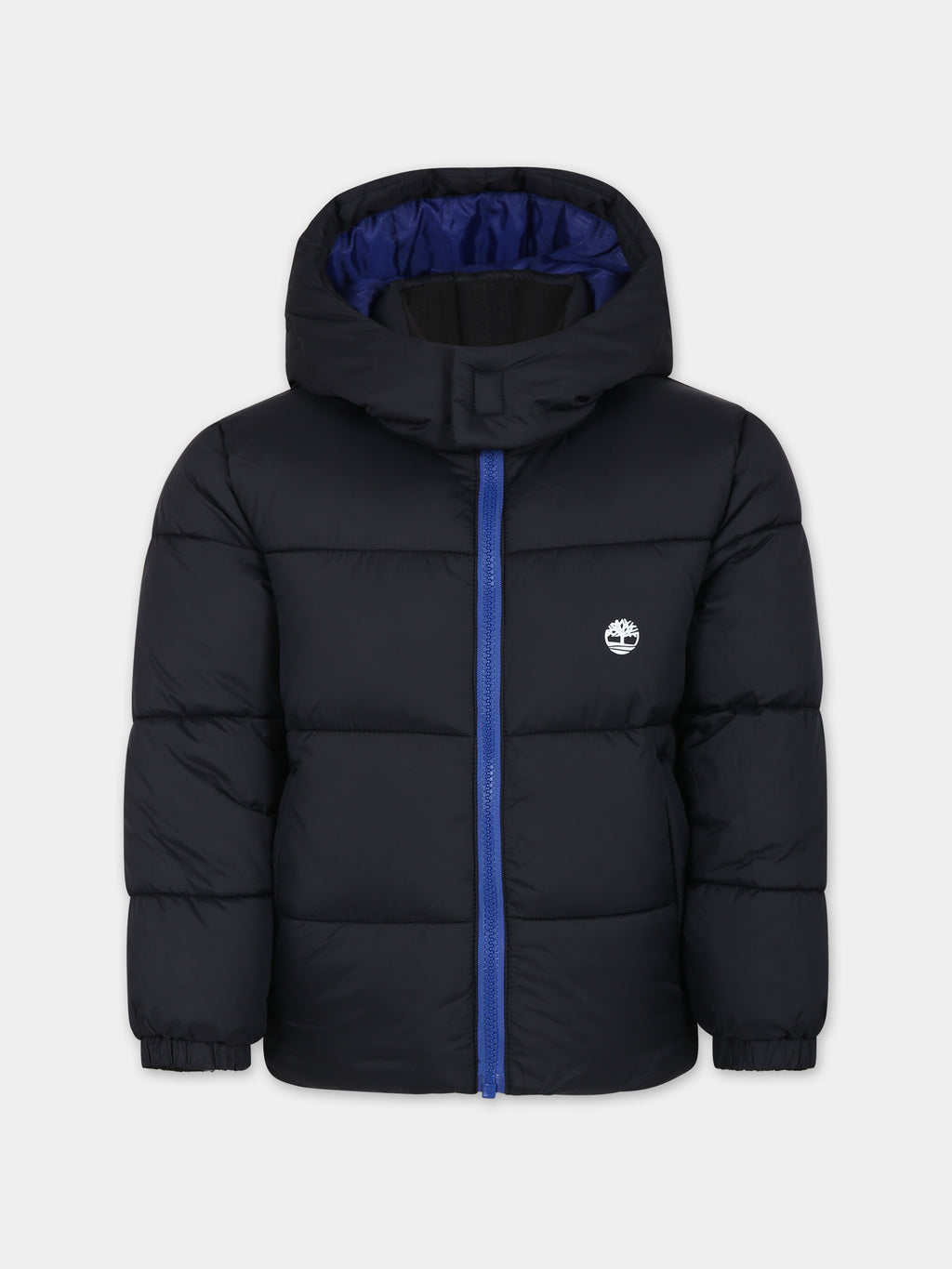Black down jacket for boy with tree