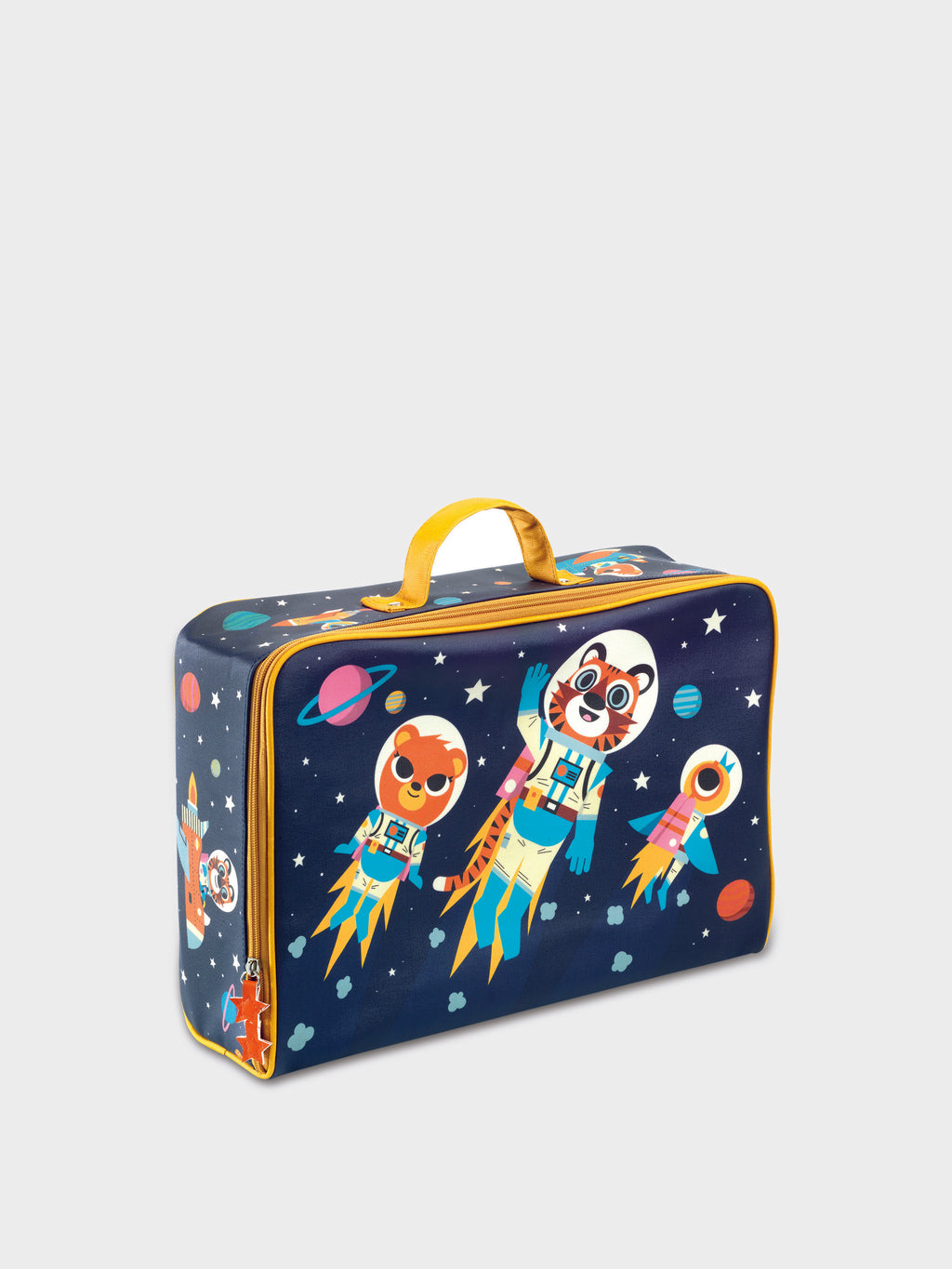Blue suitcase for kids with space print