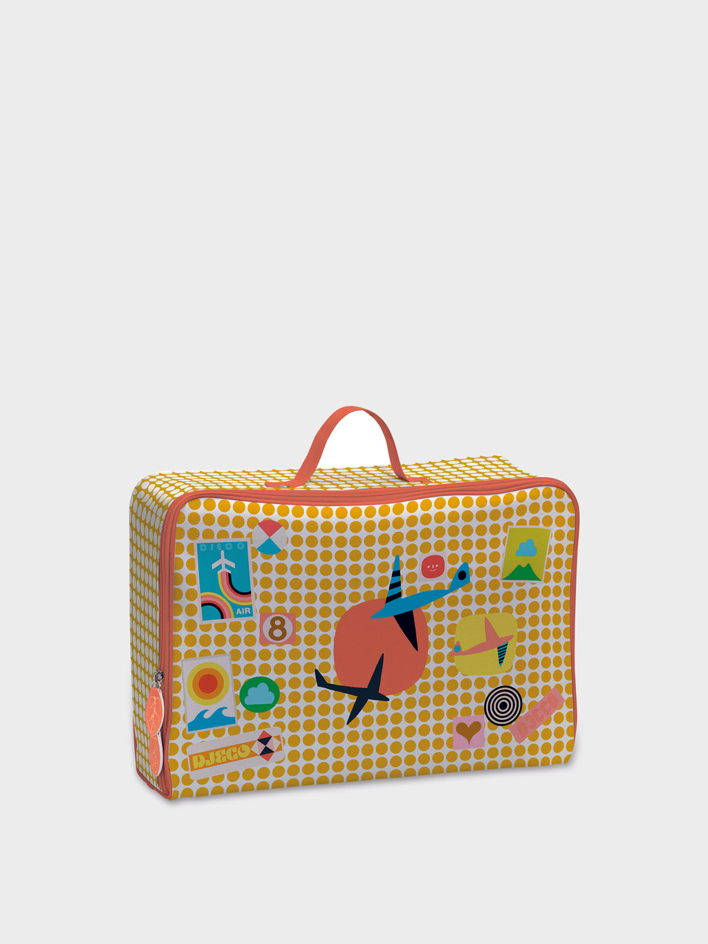 Orange suitcase for kids with prints and polka dots