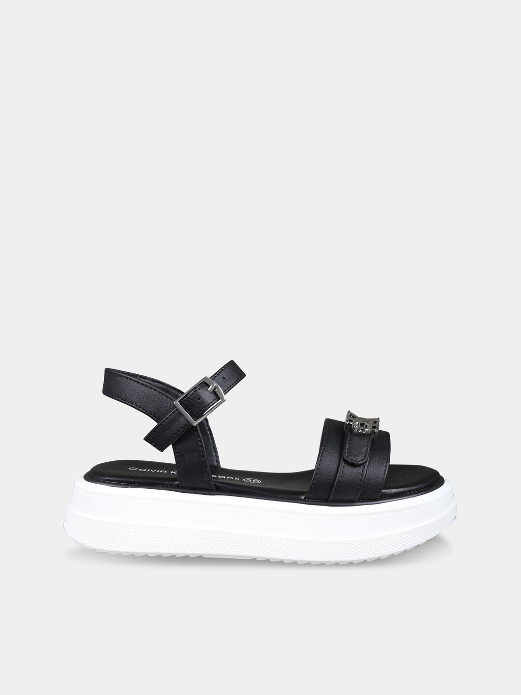 Black sandals for girl with logo