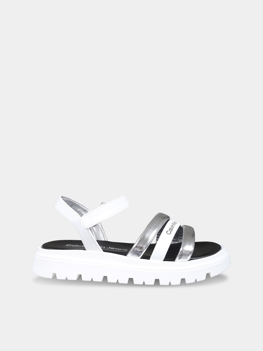 Silver sandals for girl with logo