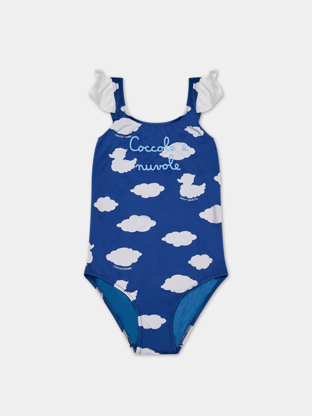 Costume azzurro per bambina con iconiche nuvole e Ducky Clouds