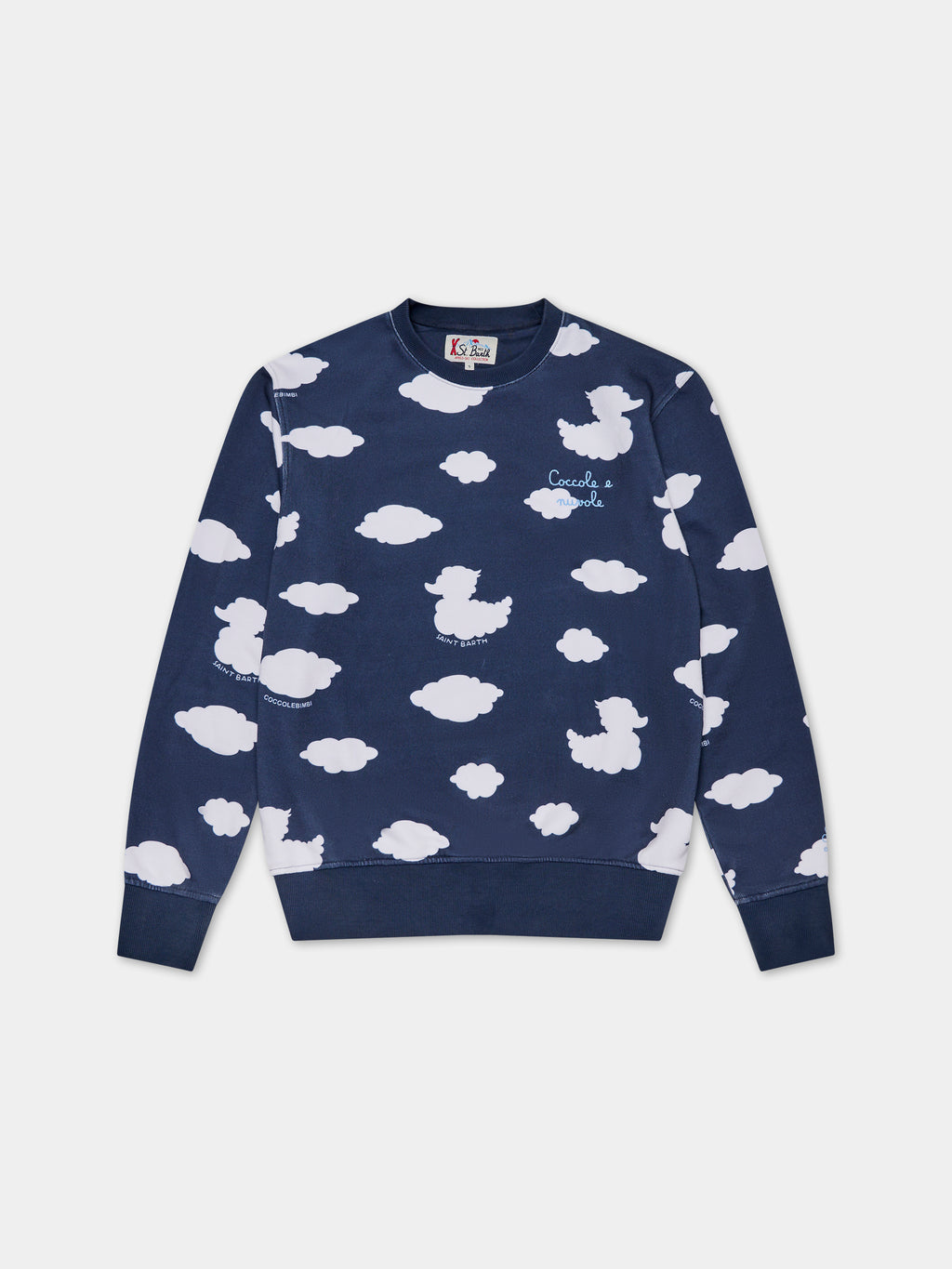 Blue sweatshirt for adults with clouds and ducky clouds