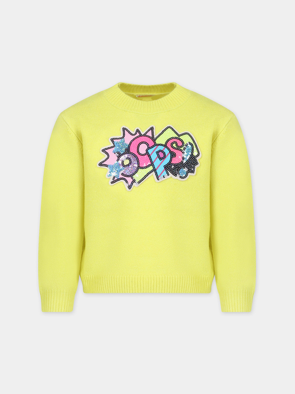 Yellow sweater for girl with multicolor writing