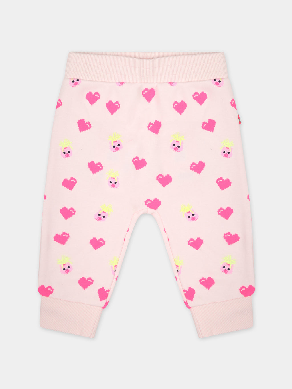 Pantaloni rosa per neonata con cuori e lama