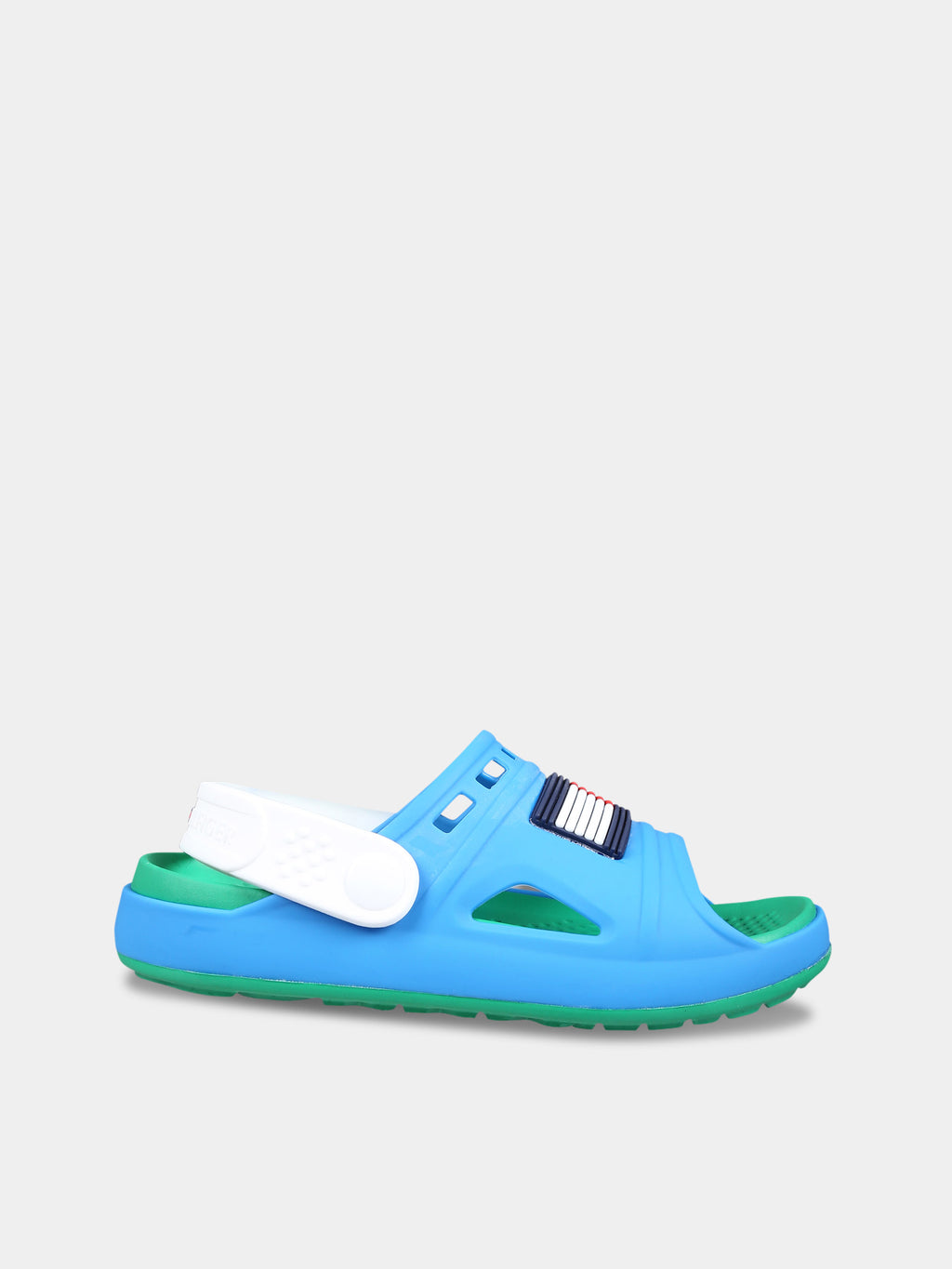 Light blue sandals for boy with flag