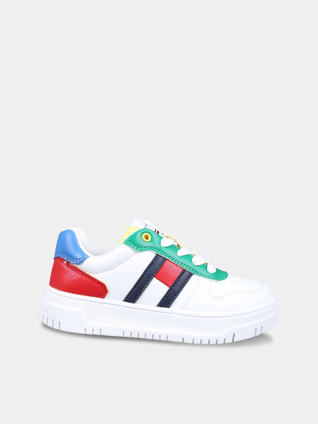 White sneakers for kids with flag