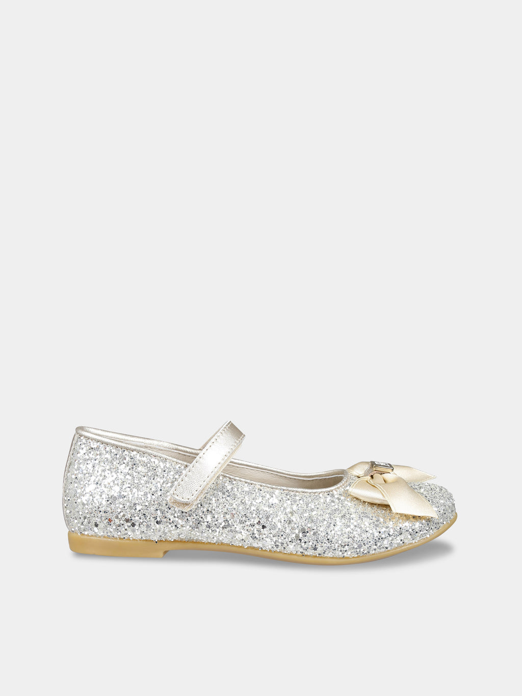 Gold ballerines for girl with bow and logo