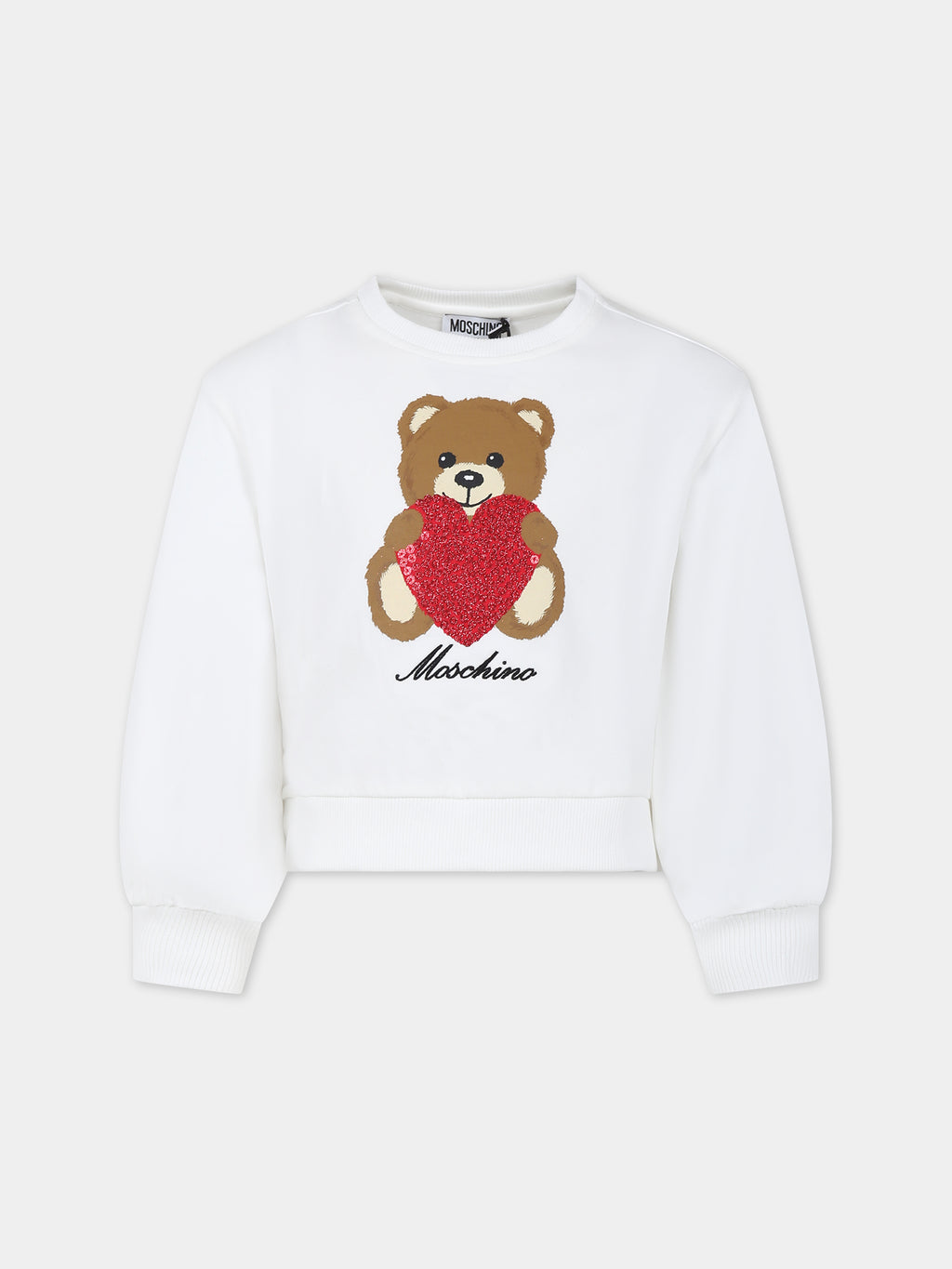 Sweat-shirt blanc pour fille avec Teddy Bear et coeur