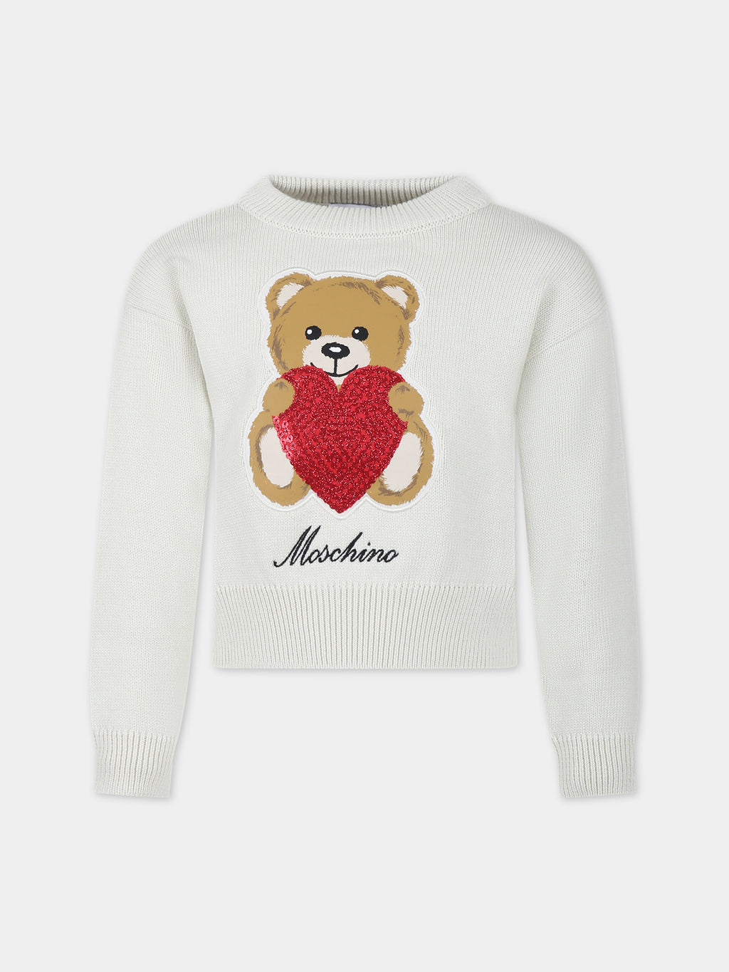 White sweater for girl with Teddy Bear and heart