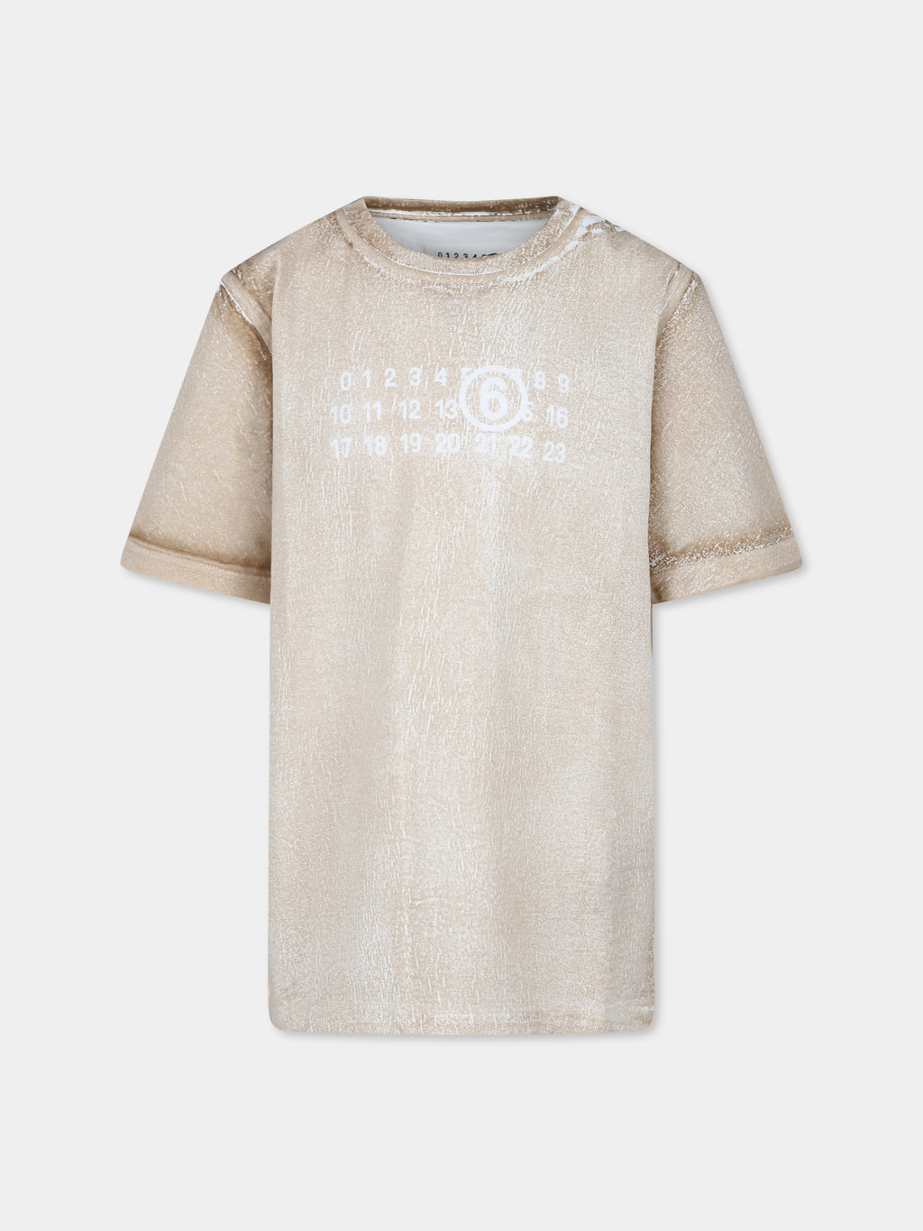 T-shirt beige per bambini con stampa numeri