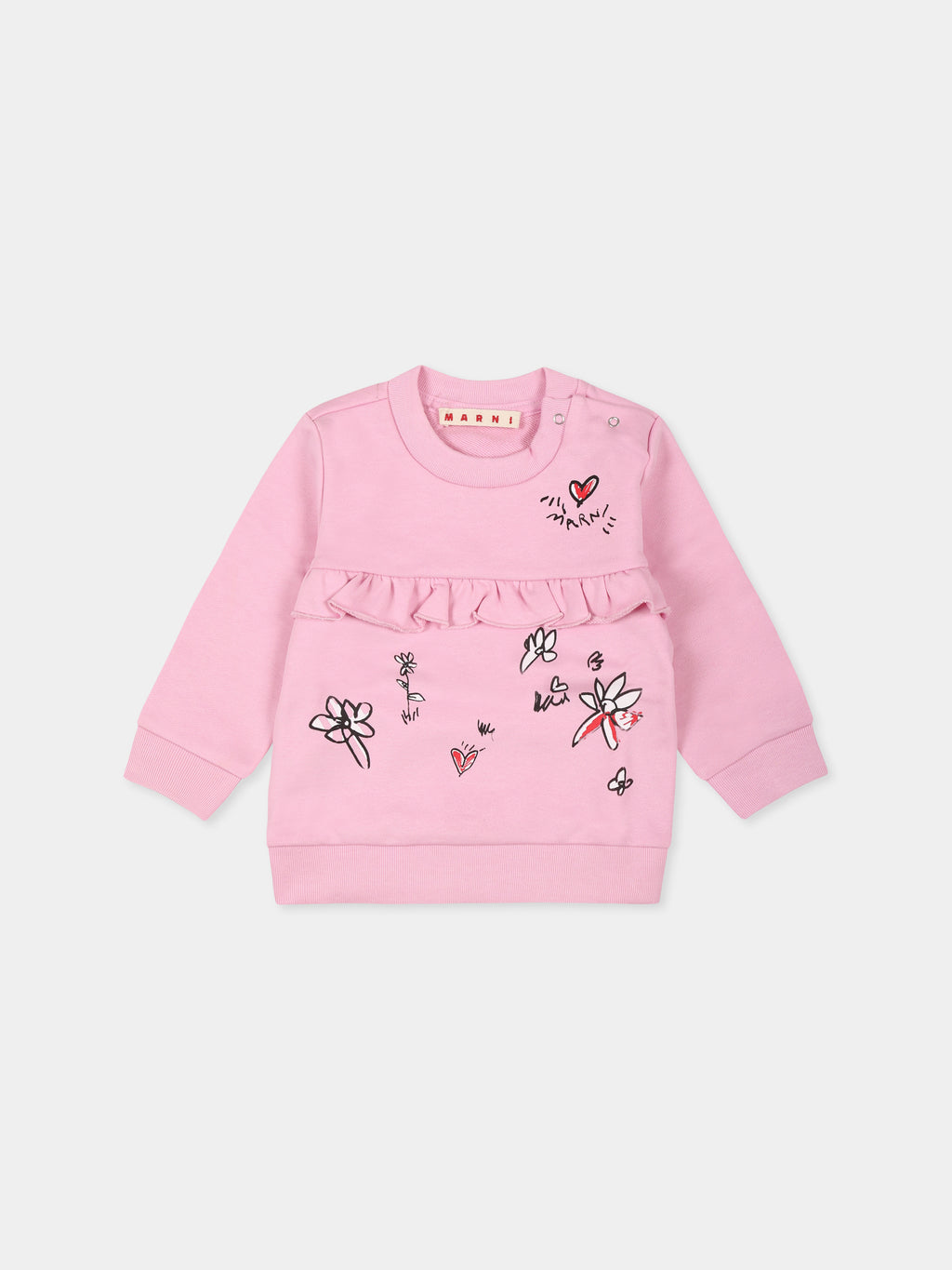 Pink sweatshirt for baby girl with flowers and hearts