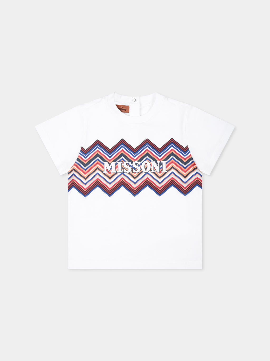 White t-shirt for boy with logo and chevron pattern