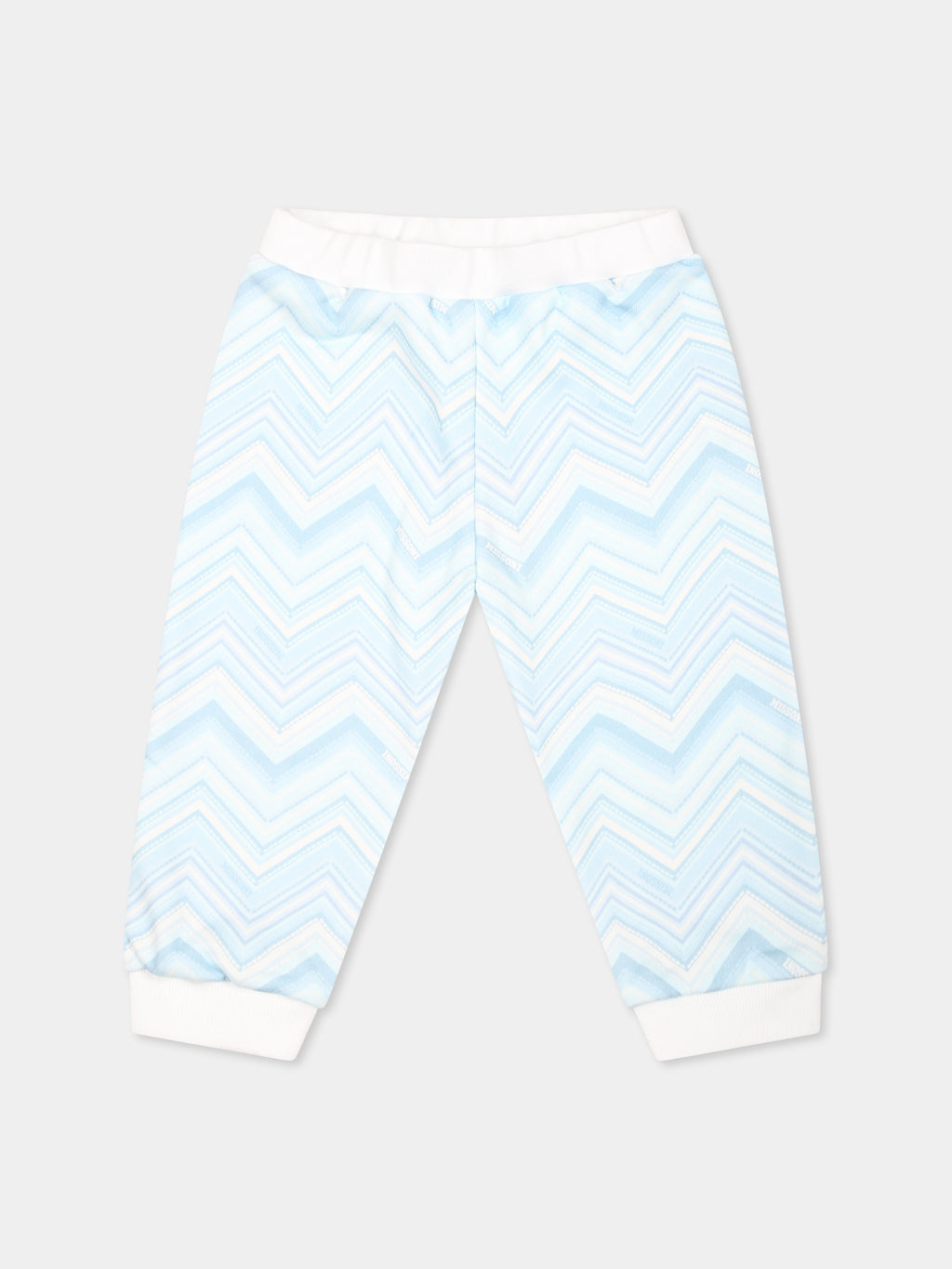 Light blue trousers for baby boy with chevron pattern