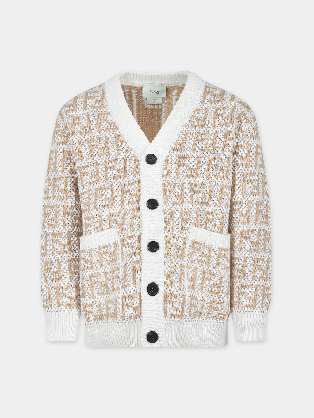 Cardigan beige per bambini con doppia F