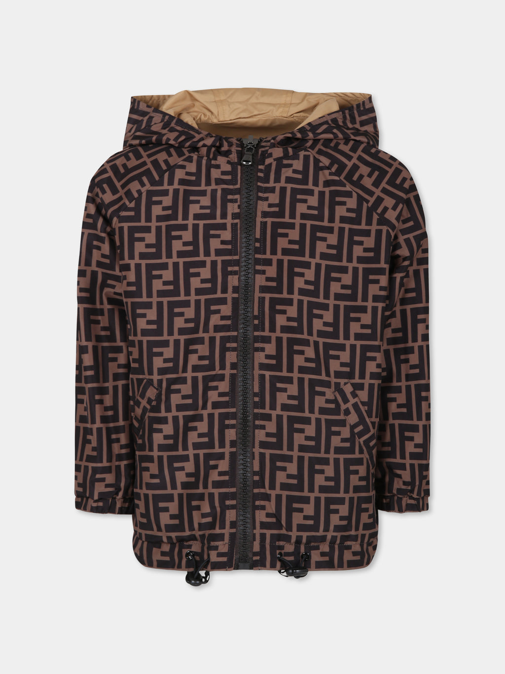 Veste coupe à vent réversible marron pour enfants avec FF