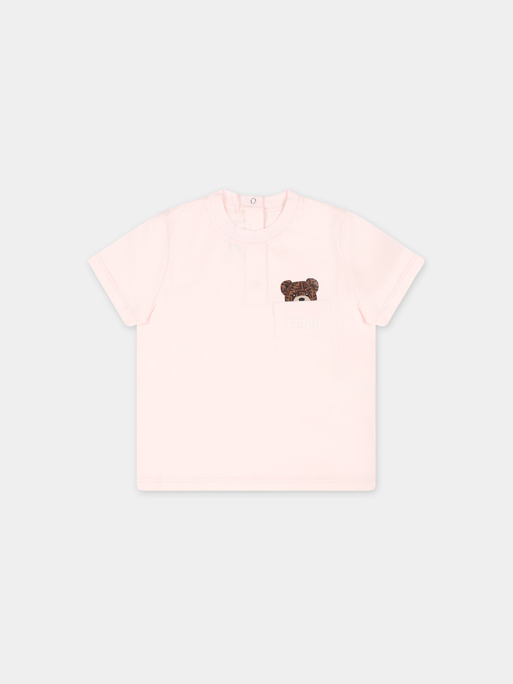 T-shirt rosa per neonata con orsetto Fendi