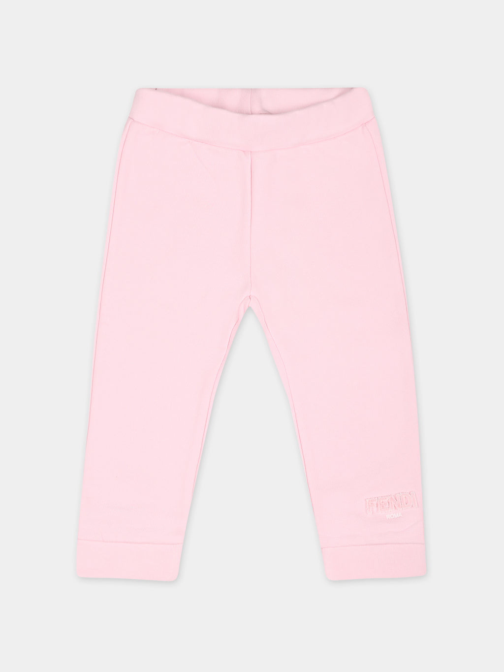 Pink trousers for baby girl with Fendi logo